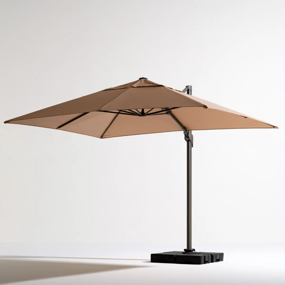 10 ft Square Cantilever Patio Umbrella with Base, Brown Polyester and Steel