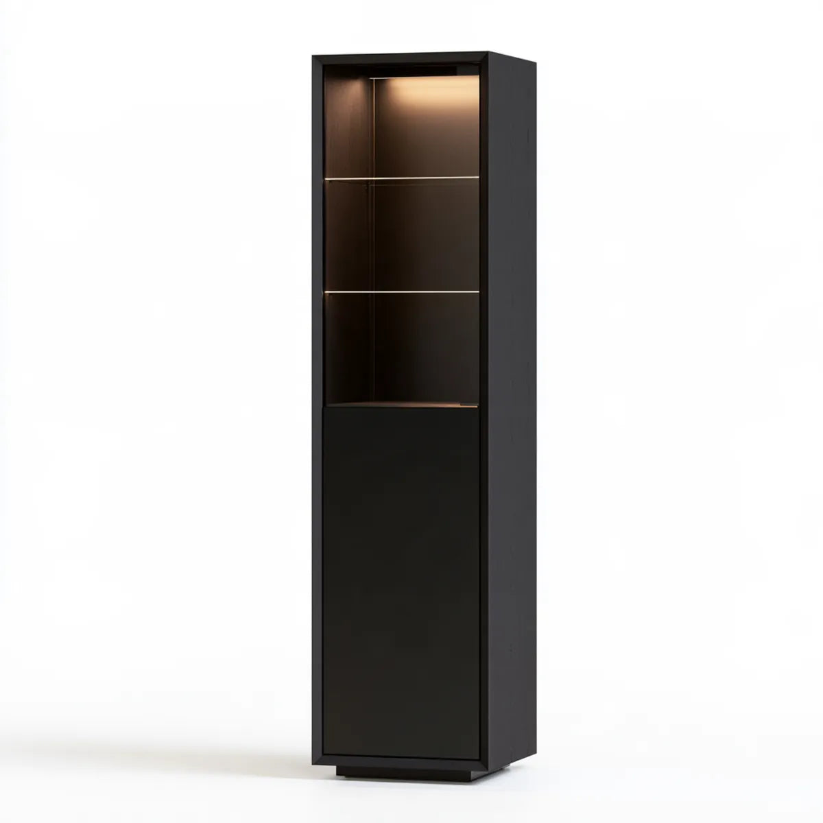 Tall Black Engineered Wood Display Cabinet with Dark Brown Interior, 23.6 x 15.7 x 78.7 in