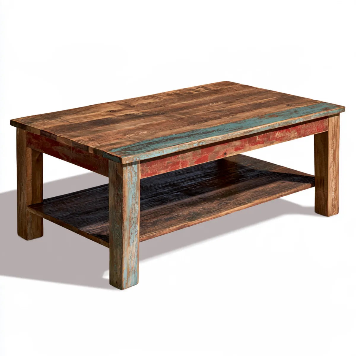 Rectangular Wood Coffee Table with Lower Shelf, 47.2 x 23.6 x 17.7 in, Multicolor
