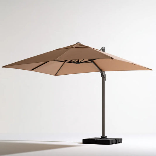 10 ft Square Cantilever Patio Umbrella with Base, Brown Polyester and Steel