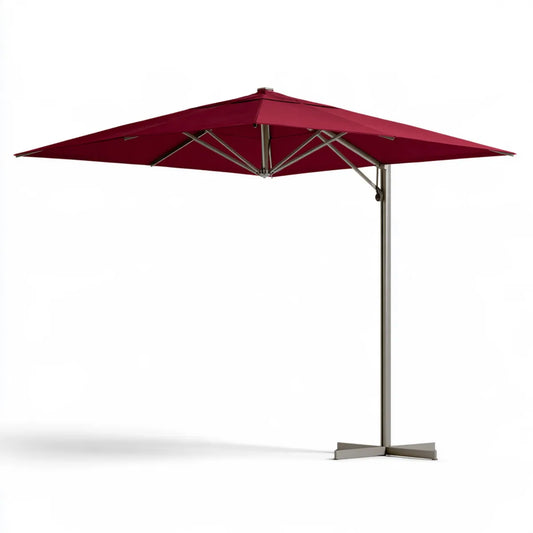 118 in Square Cantilever Patio Umbrella, Burgundy Polyester Canopy, Aluminum Frame