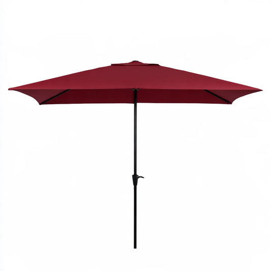 10 ft x 6.5 ft Rectangular Patio Umbrella, Burgundy Polyester Canopy, Black Steel Crank Frame, Outdoor Sunshade