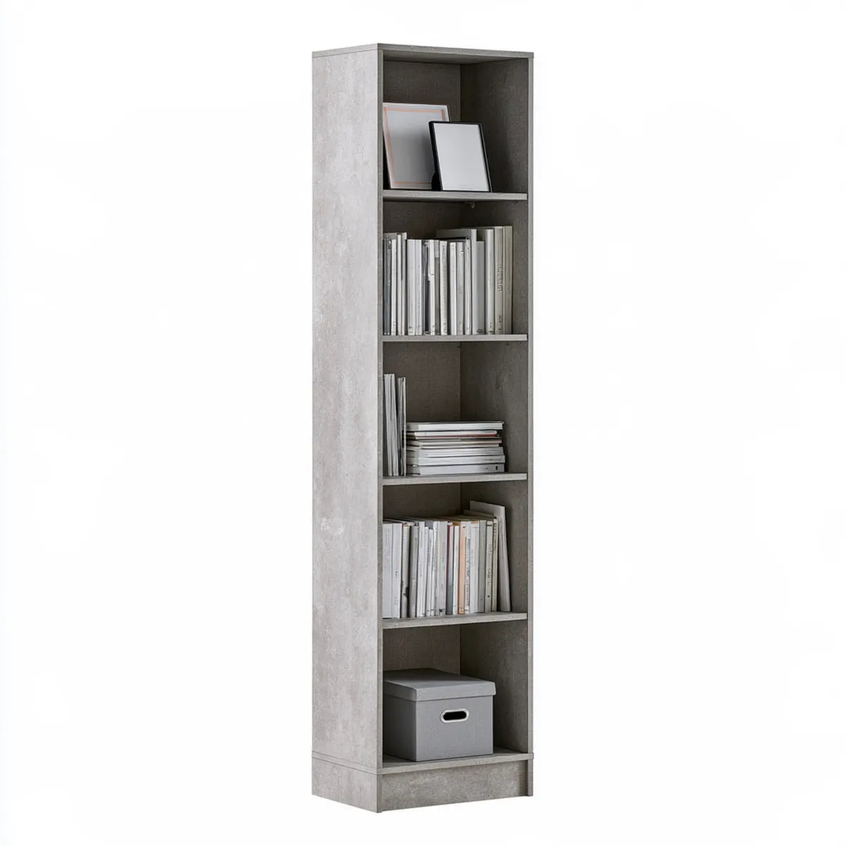 Tall 5-Tier Particleboard Bookcase, 31.5 x 29.5 x 180 cm, Concrete Gray