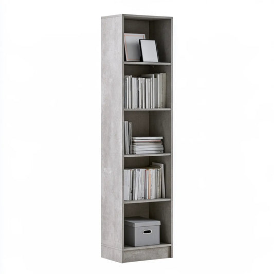 Tall 5-Tier Particleboard Bookcase, 31.5 x 29.5 x 180 cm, Concrete Gray