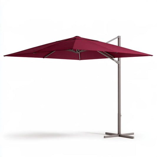 10 ft x 10 ft Burgundy Polyester Cantilever Patio Umbrella with Aluminum Frame and 8.2 ft Height