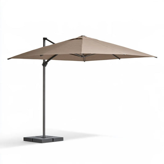 15 ft x 9 ft Double Cantilever Patio Umbrella, Taupe Polyester Rectangular Canopy with Black Steel Frame and Base Weights