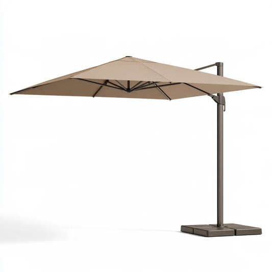 10 ft x 13 ft Beige Polyester Rectangular Cantilever Patio Umbrella with Bronze Metal Frame and Base