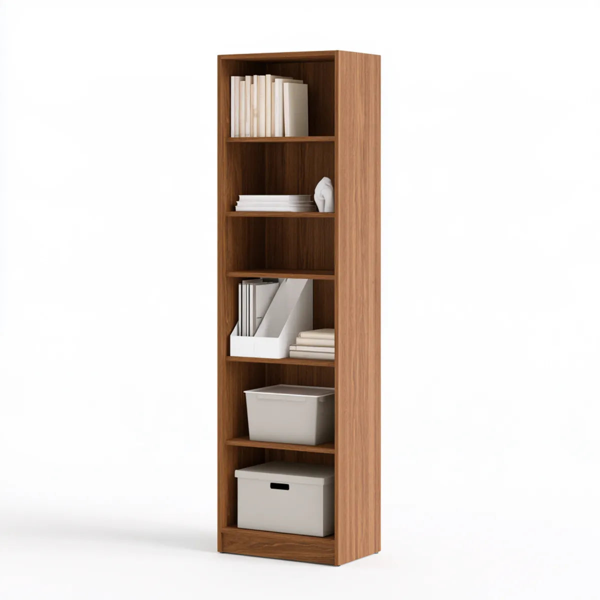 6-Shelf Wood Bookcase, 24 x 12 x 72 in, Walnut Brown Open Storage Shelf