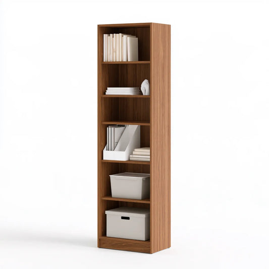 6-Shelf Wood Bookcase, 24 x 12 x 72 in, Walnut Brown Open Storage Shelf